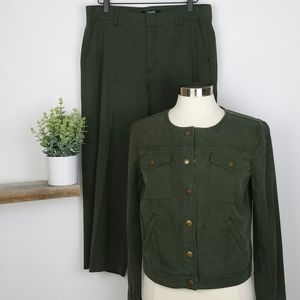 Chaps Olive Green Cropped Pant & Jacket Set Size S